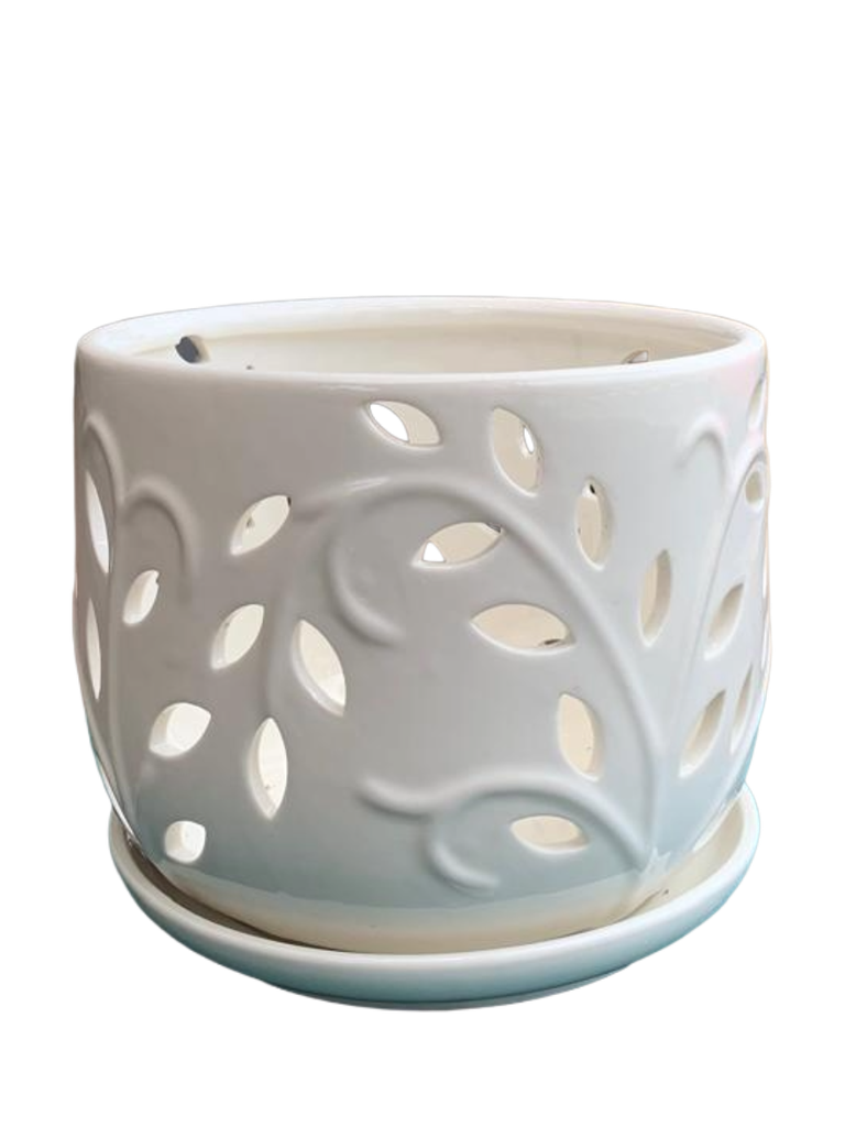 Orchid Ceramic Pot White W1